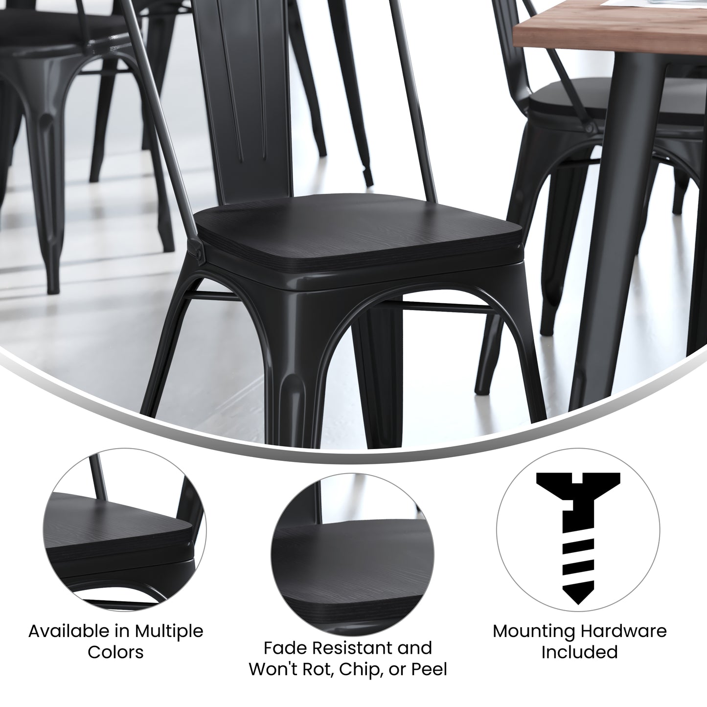 4PK Black Poly Chair Seats 4-JJ-SEA-PL01-BK-GG