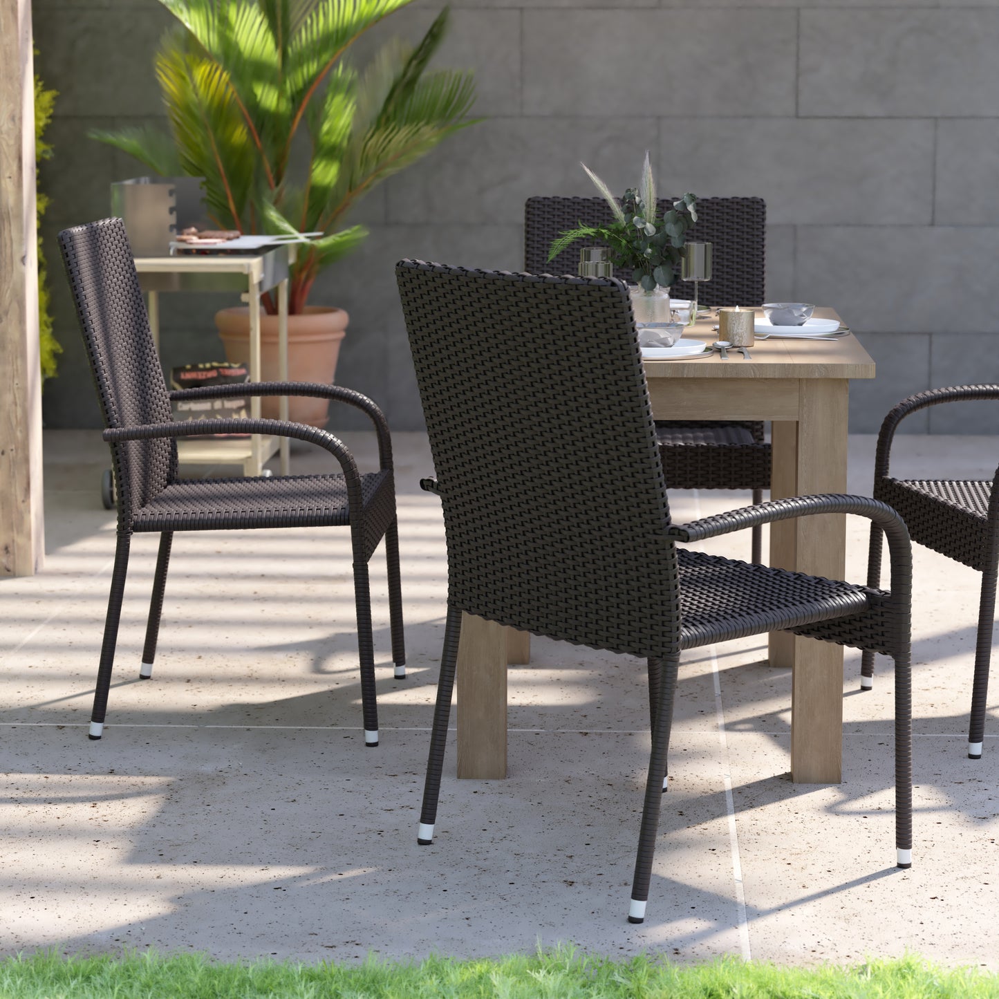 4PK Black Patio Armchairs 4-TW-3WBE073-BK-GG