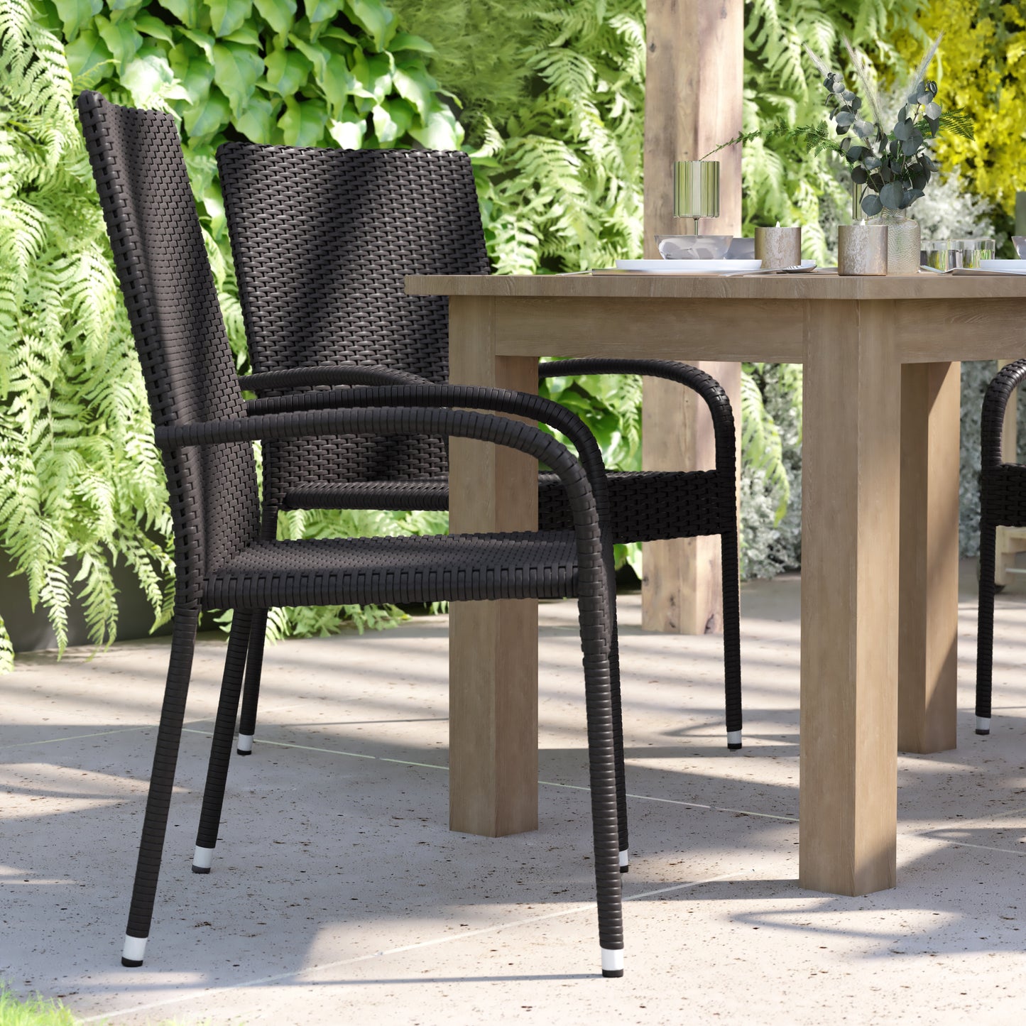 4PK Black Patio Armchairs 4-TW-3WBE073-BK-GG