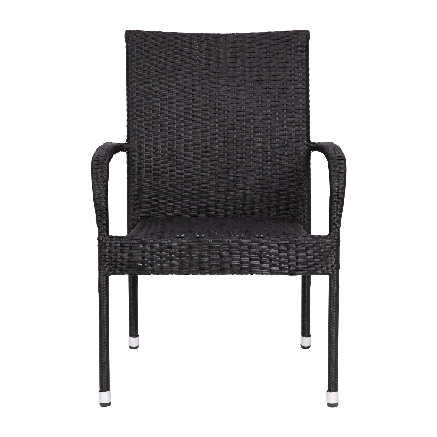 Modern Indoor/Outdoor Stackable Wicker Patio Chairs with Arms - Set of 2