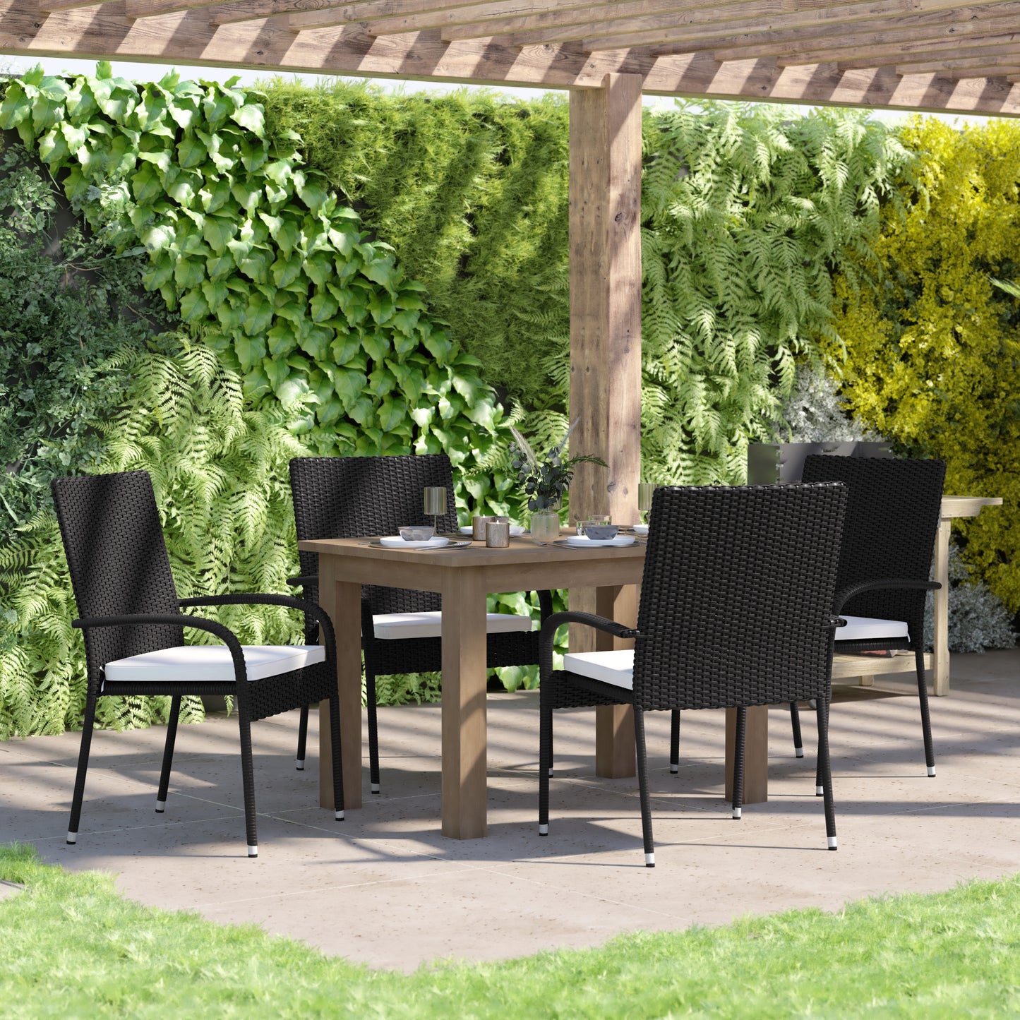 4PK Black Patio Chairs 4-TW-3WBE073-CU01CR-BK-GG