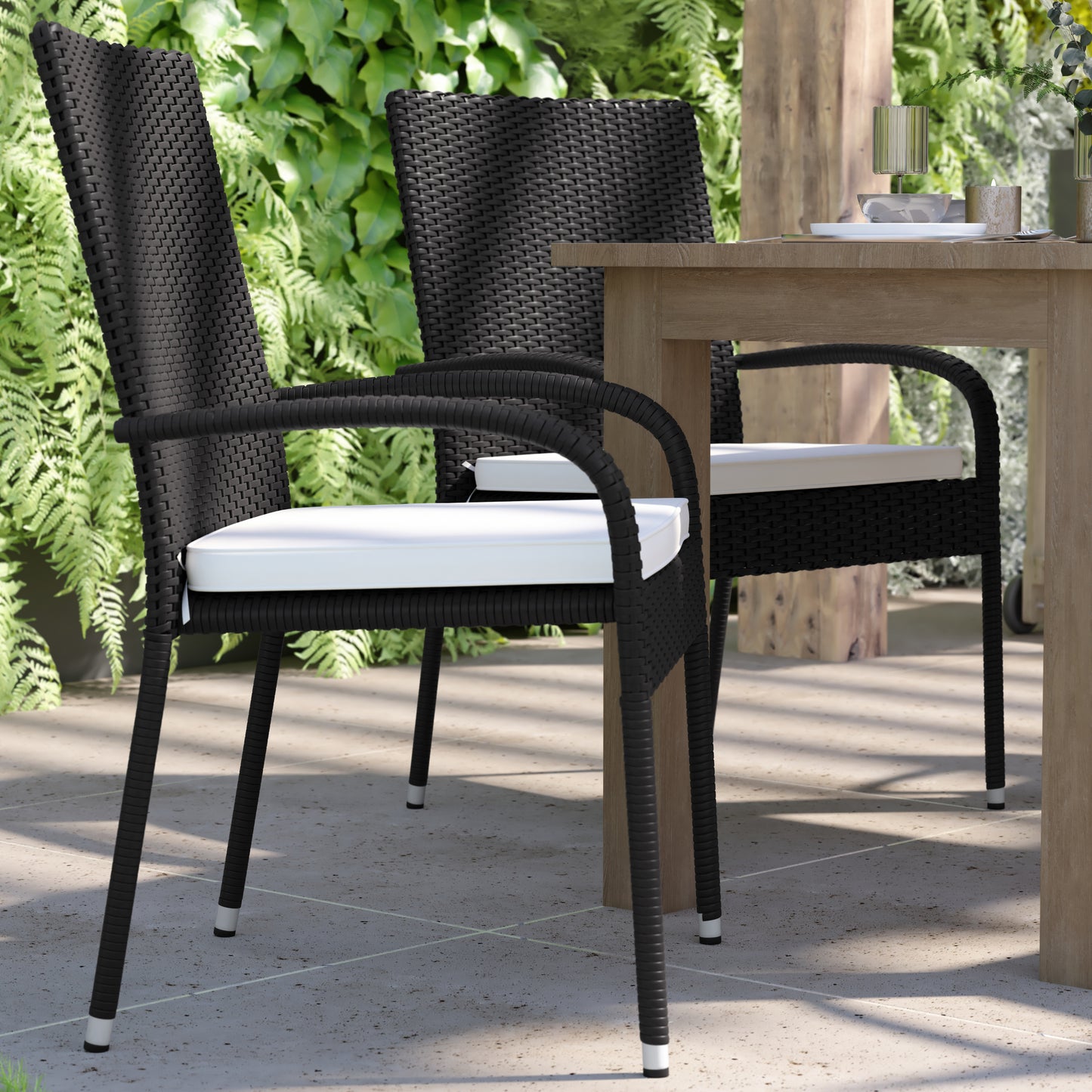 4PK Black Patio Chairs 4-TW-3WBE073-CU01CR-BK-GG