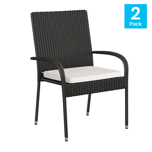 Contemporary Set of 4 Indoor/Outdoor PE Wicker Patio Chairs with Seat Cushions