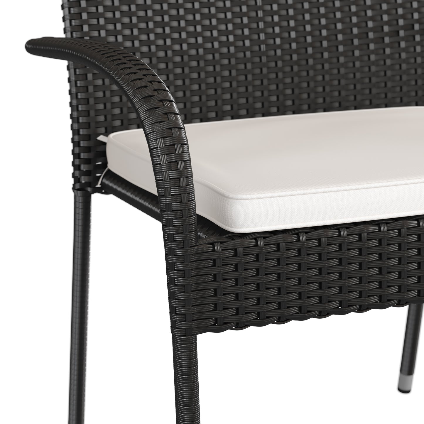 Contemporary Set of 4 Indoor/Outdoor PE Wicker Patio Chairs with Seat Cushions