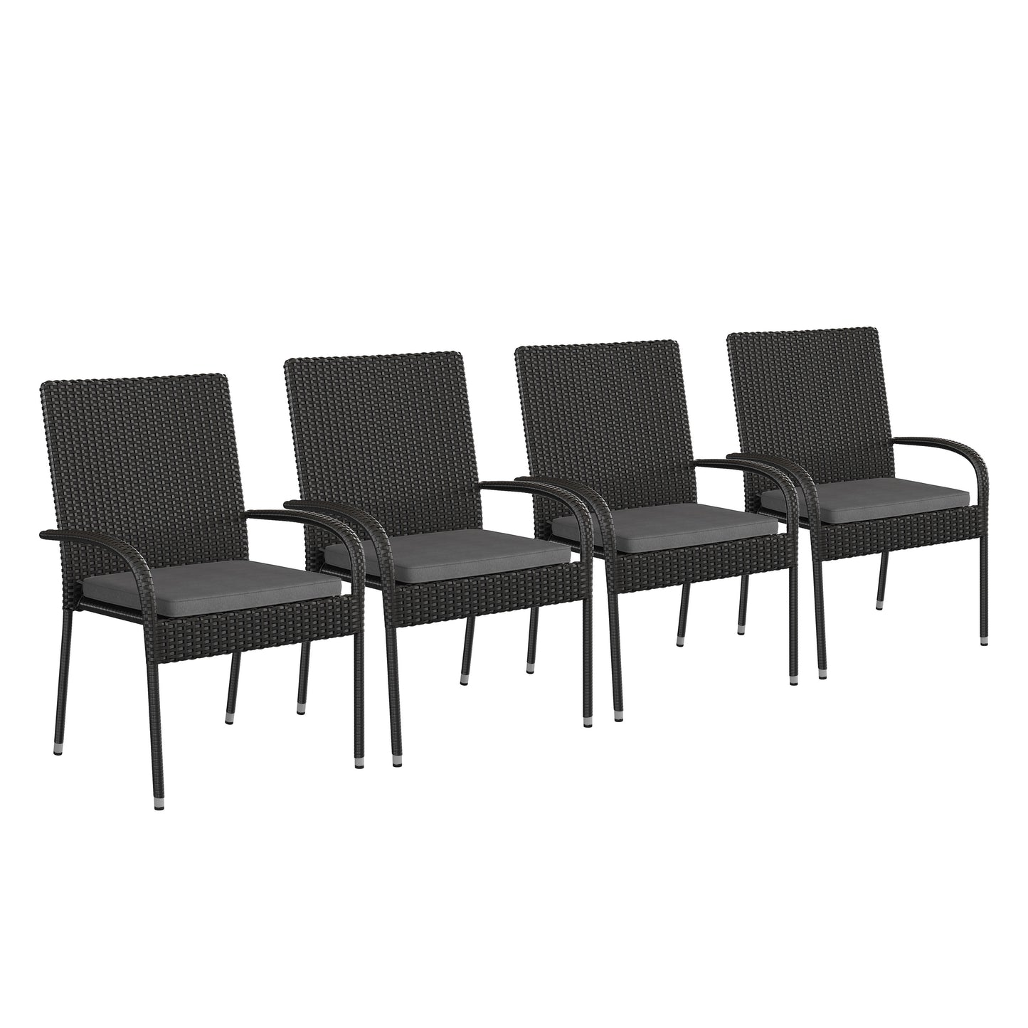 4PK Black Patio Chairs 4-TW-3WBE073-CU01GY-BK-GG