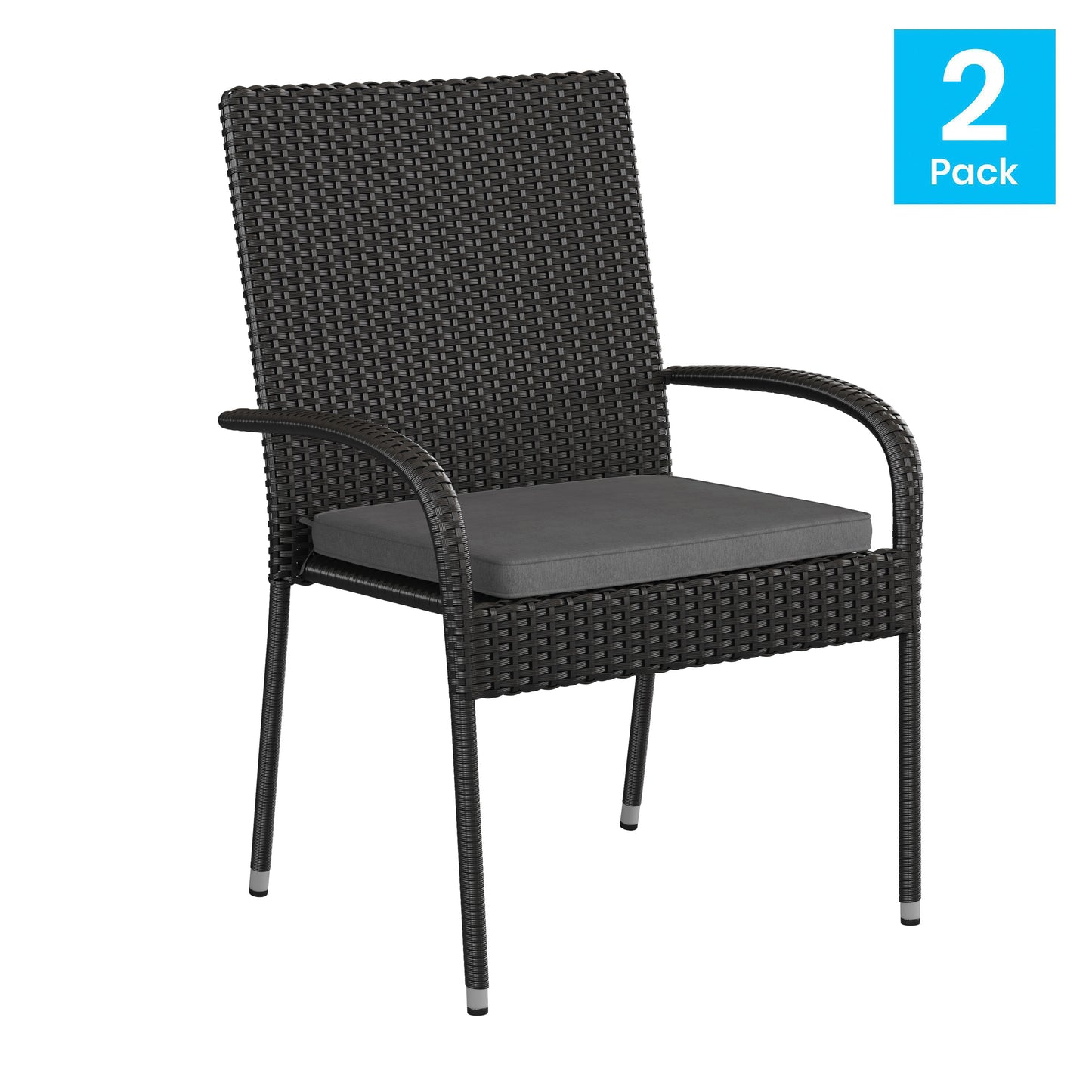 Contemporary Set of 4 Indoor/Outdoor PE Wicker Patio Chairs with Seat Cushions