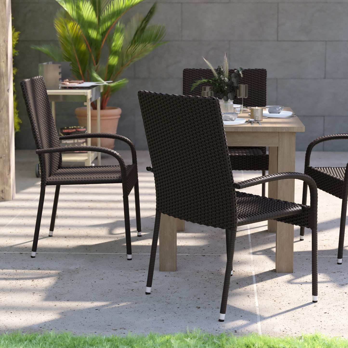 4PK Espresso Patio Armchairs 4-TW-3WBE073-ESP-GG