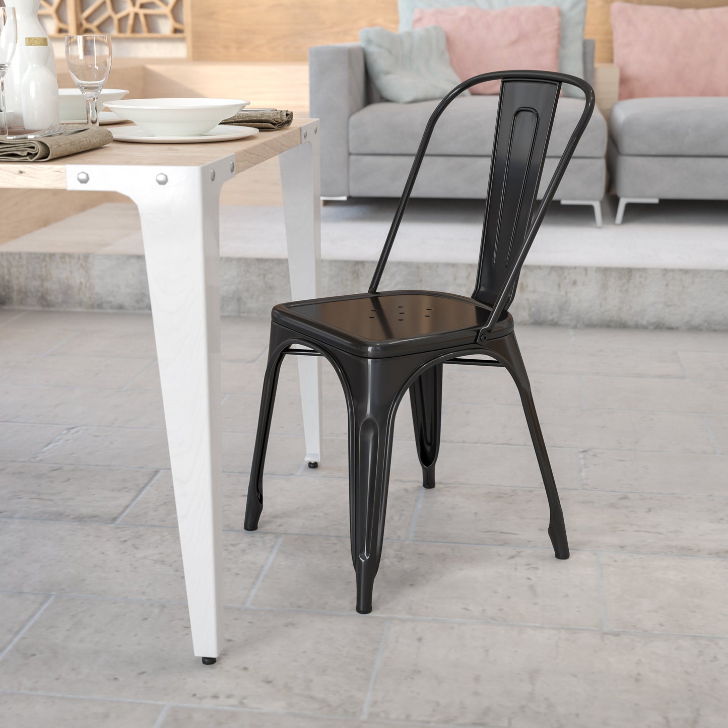 Stackable Metal Dining Chair for Indoor or Outdoor Use