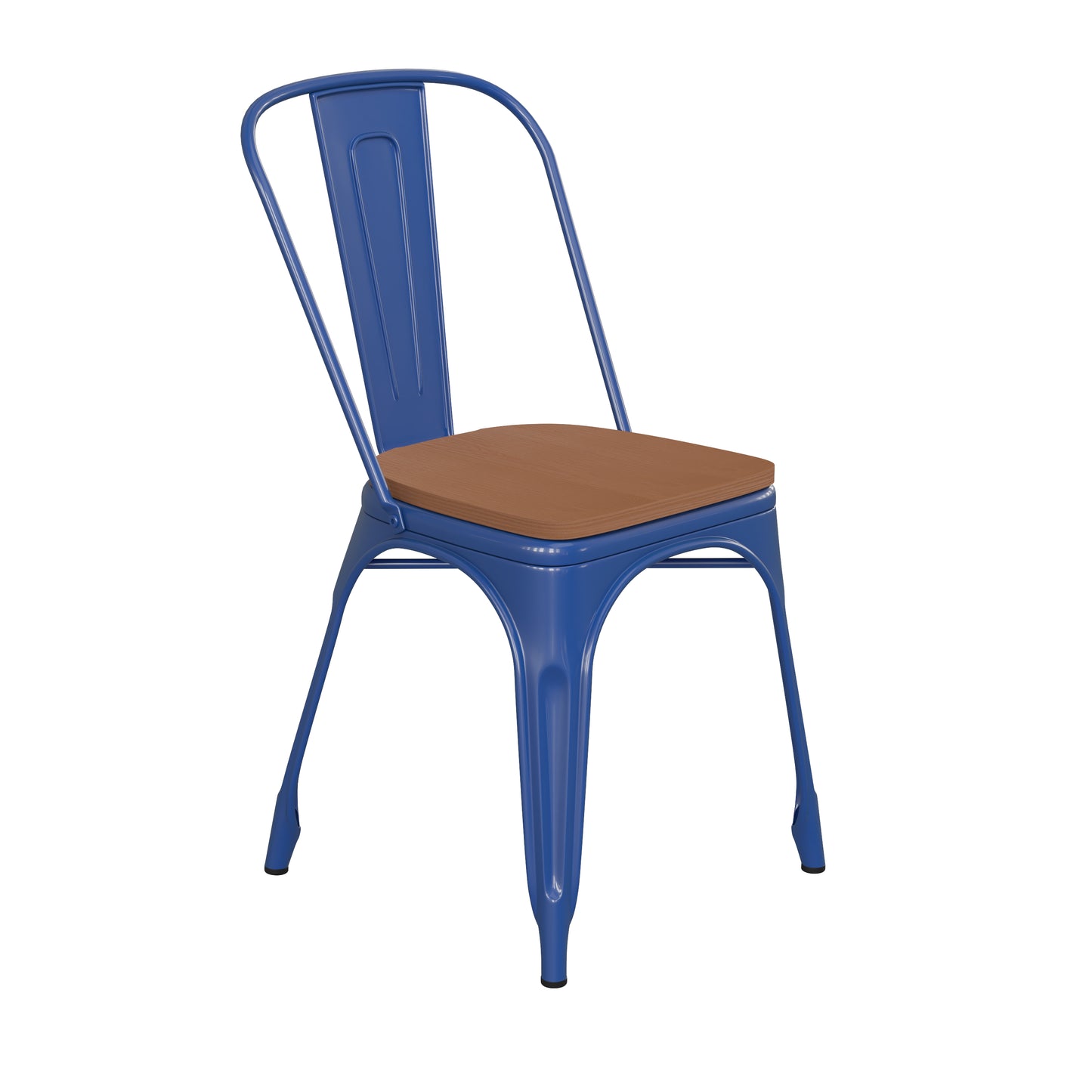 Blue Metal Chair-Teak Seat CH-31230-BL-PL1T-GG