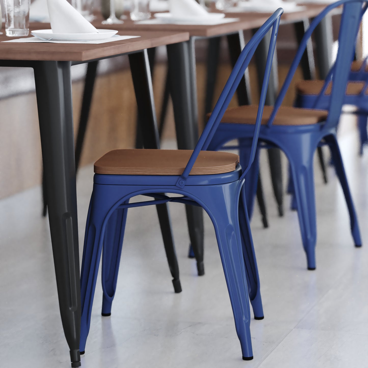 Blue Metal Chair-Teak Seat CH-31230-BL-PL1T-GG