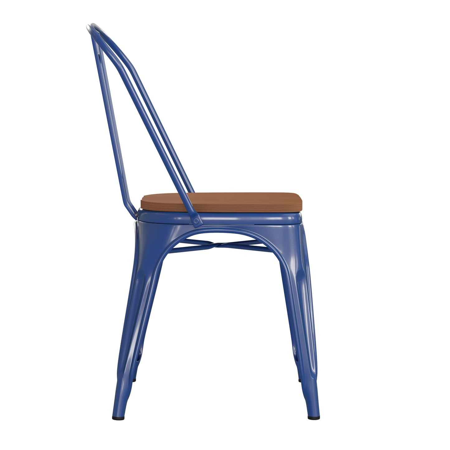 Blue Metal Chair-Teak Seat CH-31230-BL-PL1T-GG