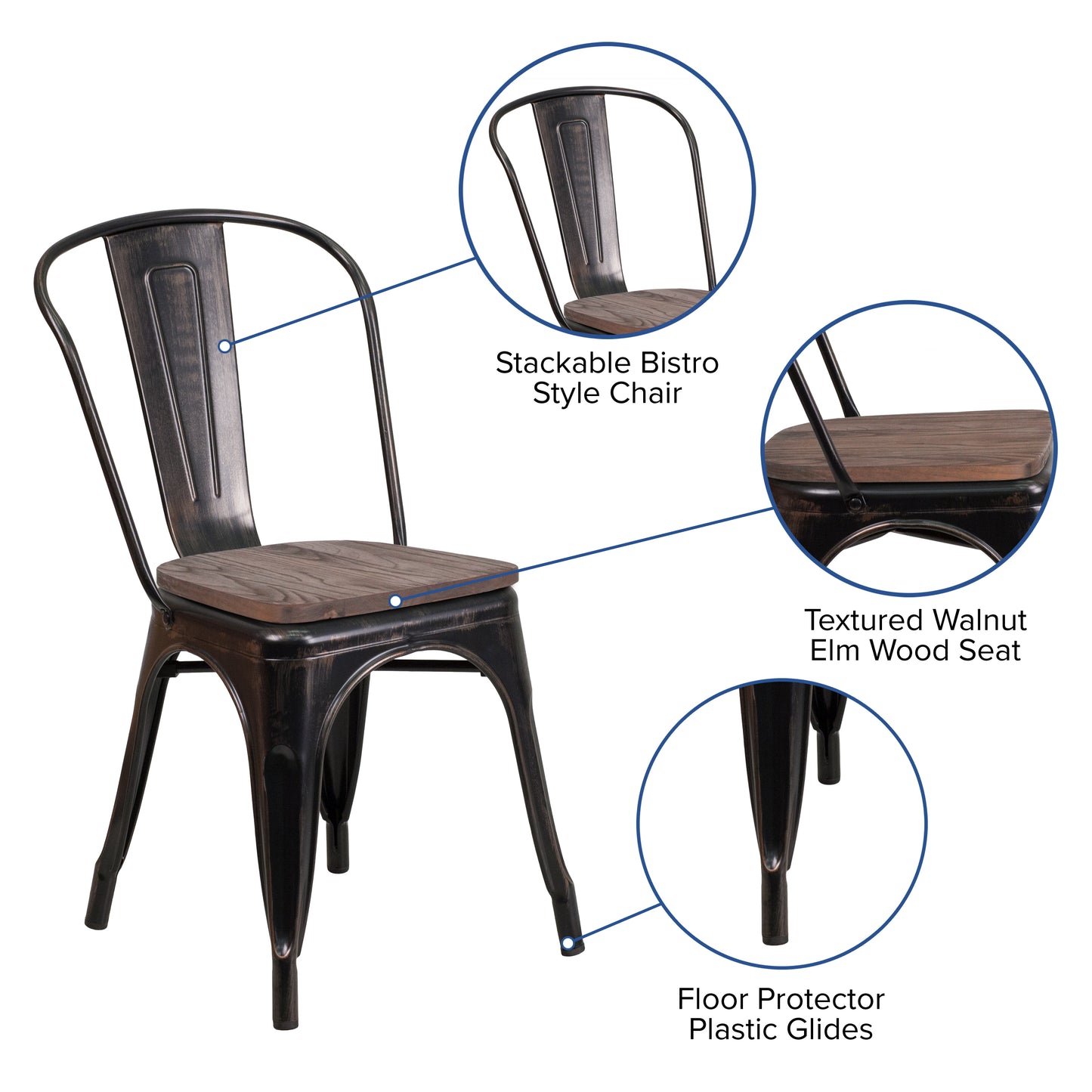 Aged Black Metal/Wood Chair CH-31230-BQ-WD-GG