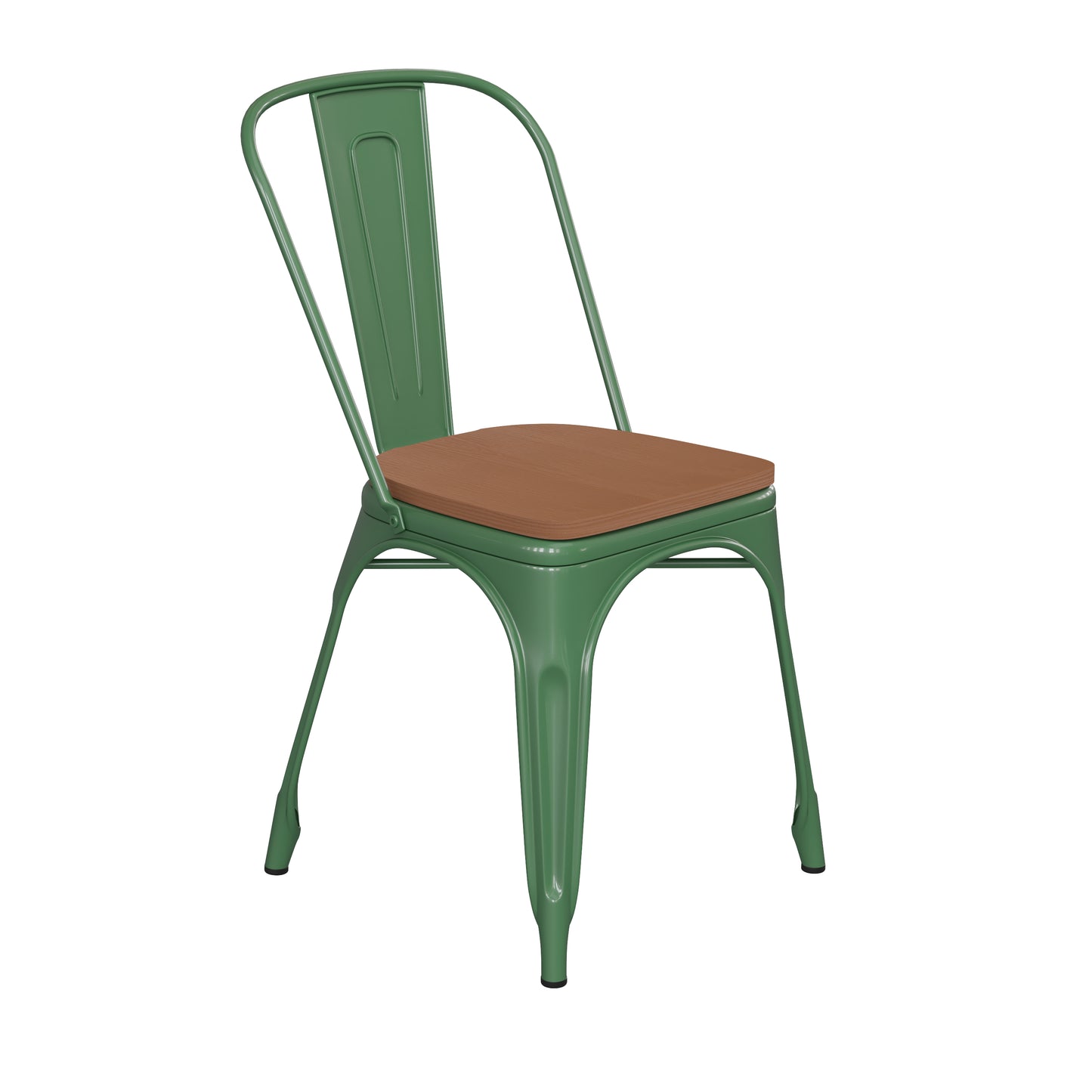 Green Metal Chair-Teak Seat CH-31230-GN-PL1T-GG