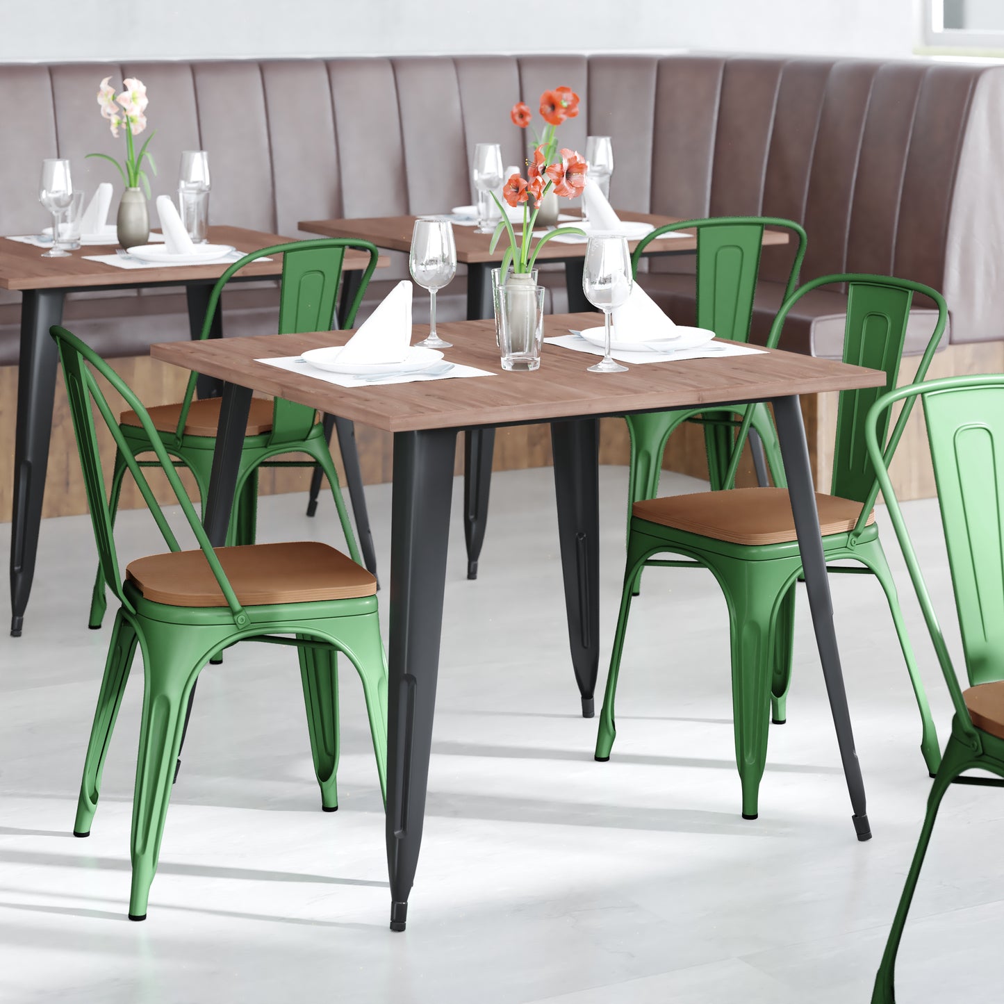 Green Metal Chair-Teak Seat CH-31230-GN-PL1T-GG