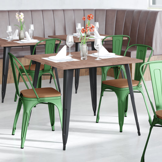 Green Metal Chair-Teak Seat CH-31230-GN-PL1T-GG