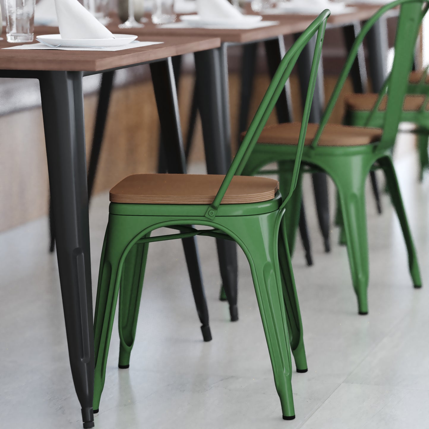 Green Metal Chair-Teak Seat CH-31230-GN-PL1T-GG