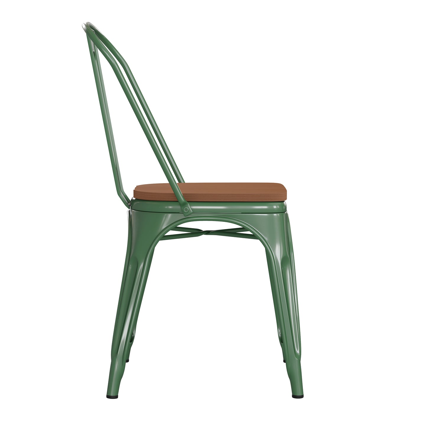 Green Metal Chair-Teak Seat CH-31230-GN-PL1T-GG