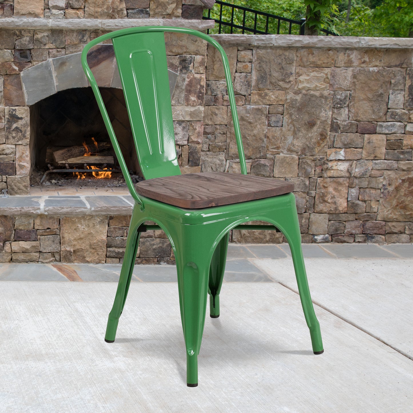 Green Metal Stack Chair CH-31230-GN-WD-GG