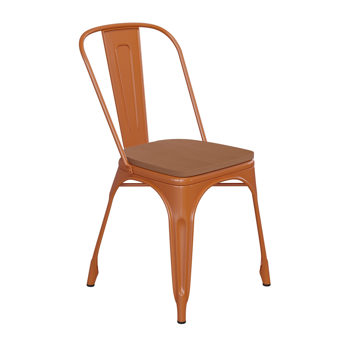 Orange Metal Chair-Teak Seat CH-31230-OR-PL1T-GG