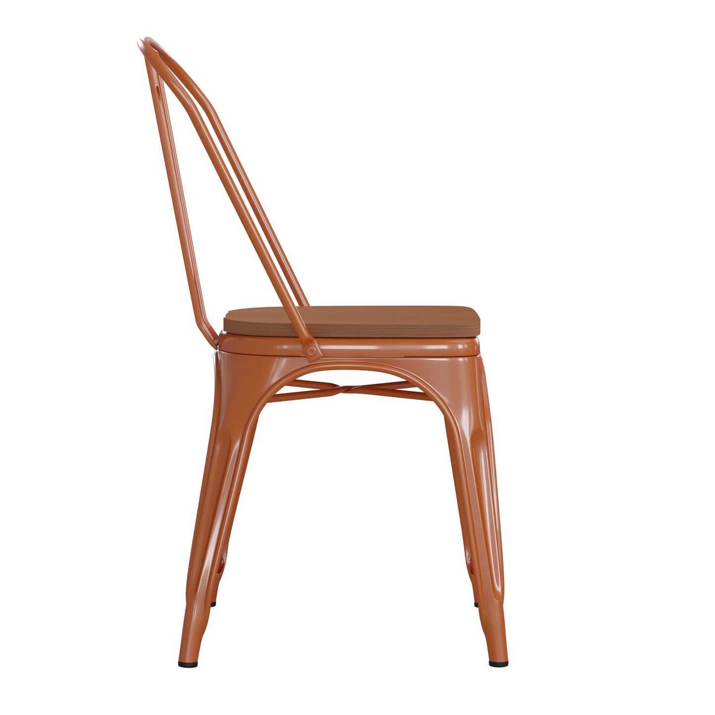 Orange Metal Chair-Teak Seat CH-31230-OR-PL1T-GG