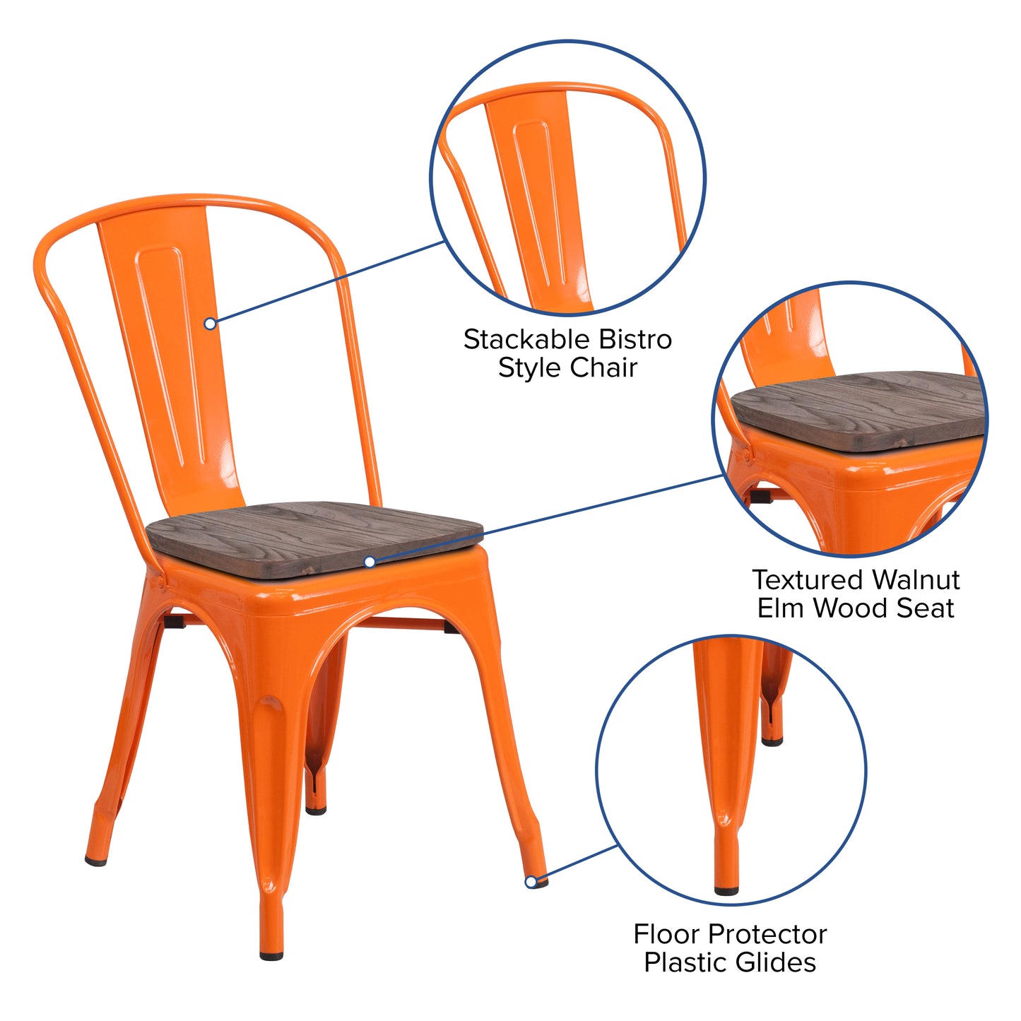 Orange Metal Stack Chair CH-31230-OR-WD-GG