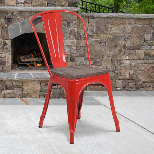 Red Metal Stack Chair CH-31230-RED-WD-GG