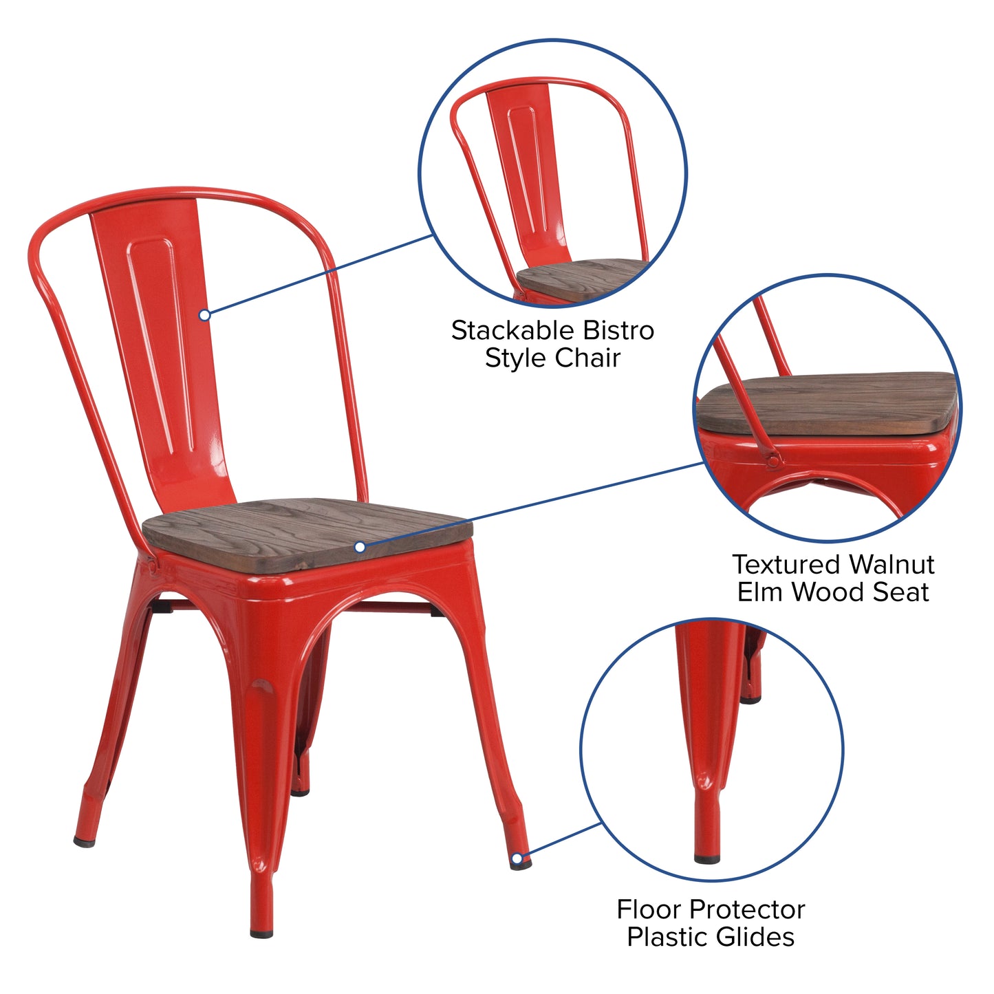 Red Metal Stack Chair CH-31230-RED-WD-GG