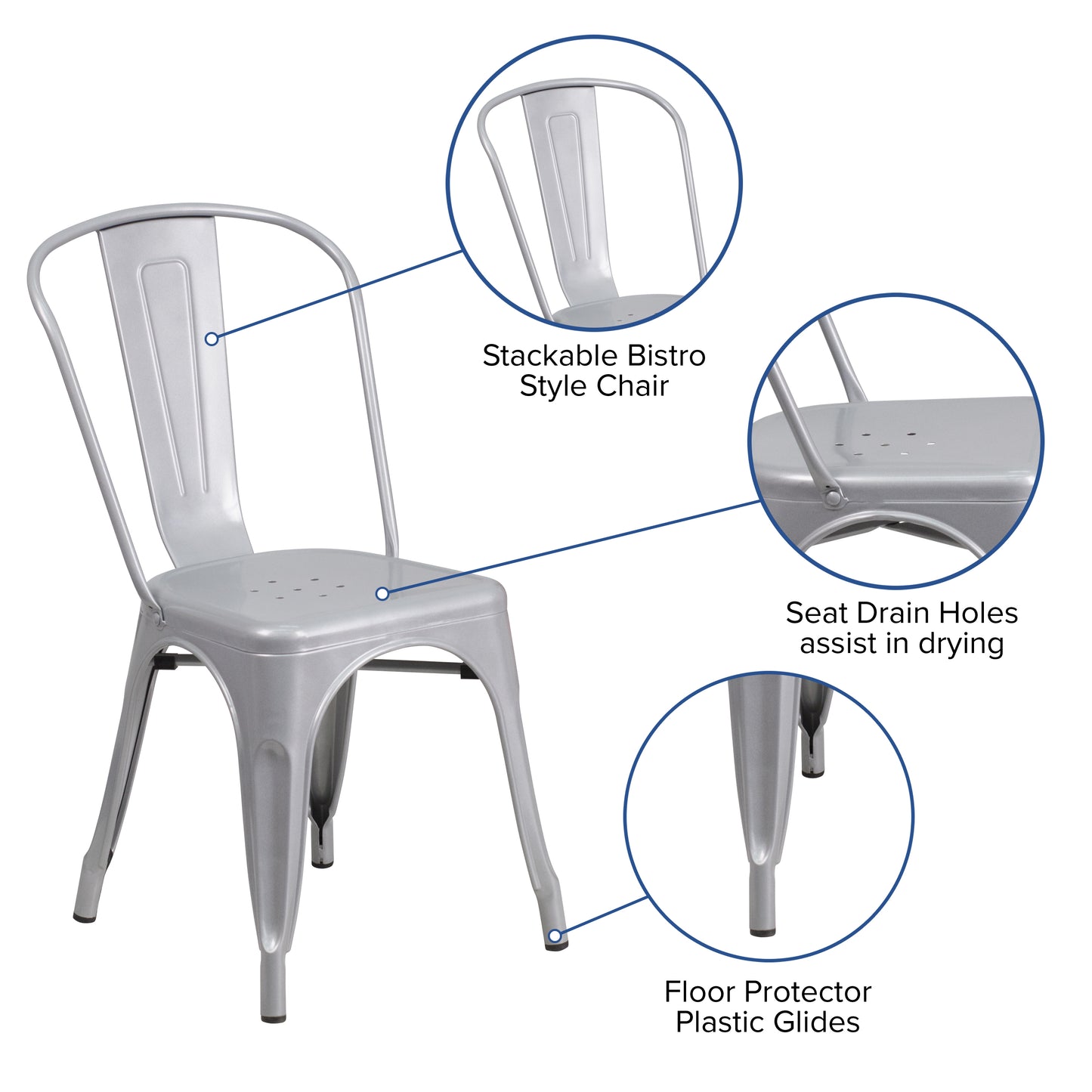 Stackable Metal Dining Chair for Indoor or Outdoor Use