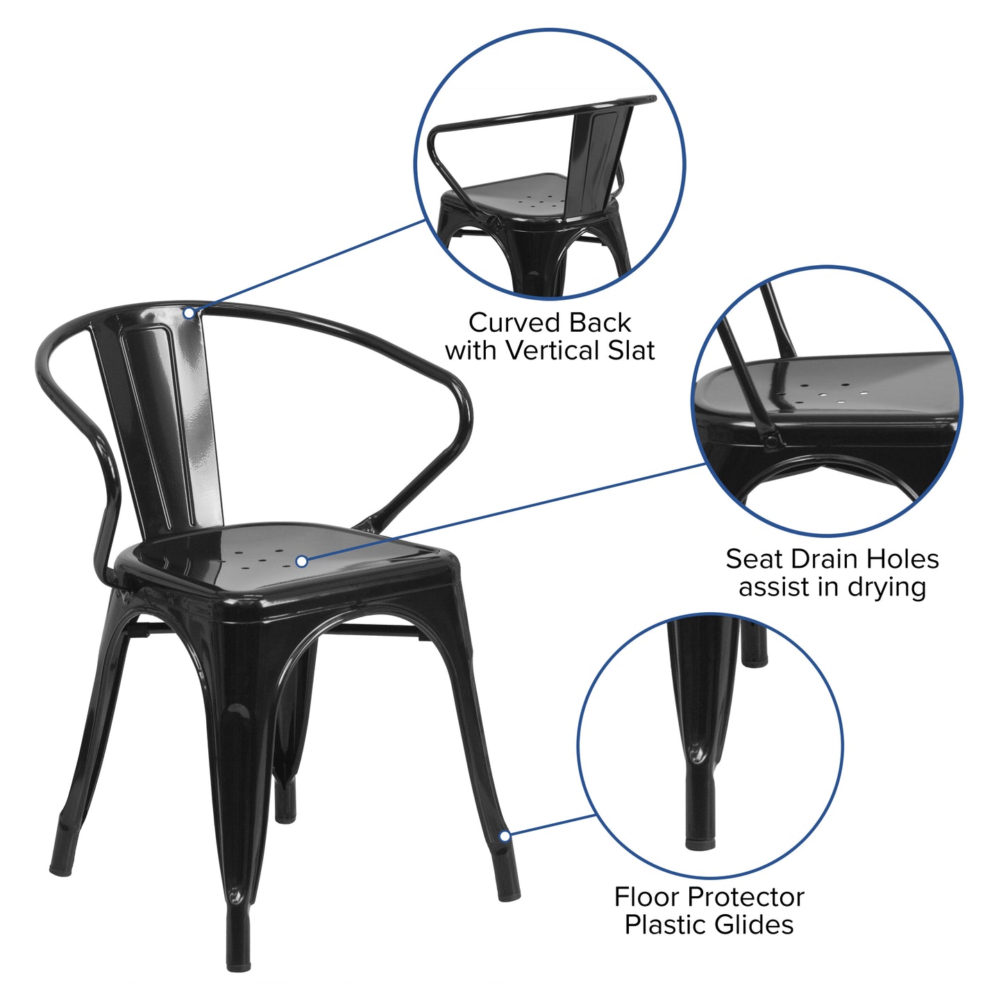 Black Metal Chair With Arms CH-31270-BK-GG