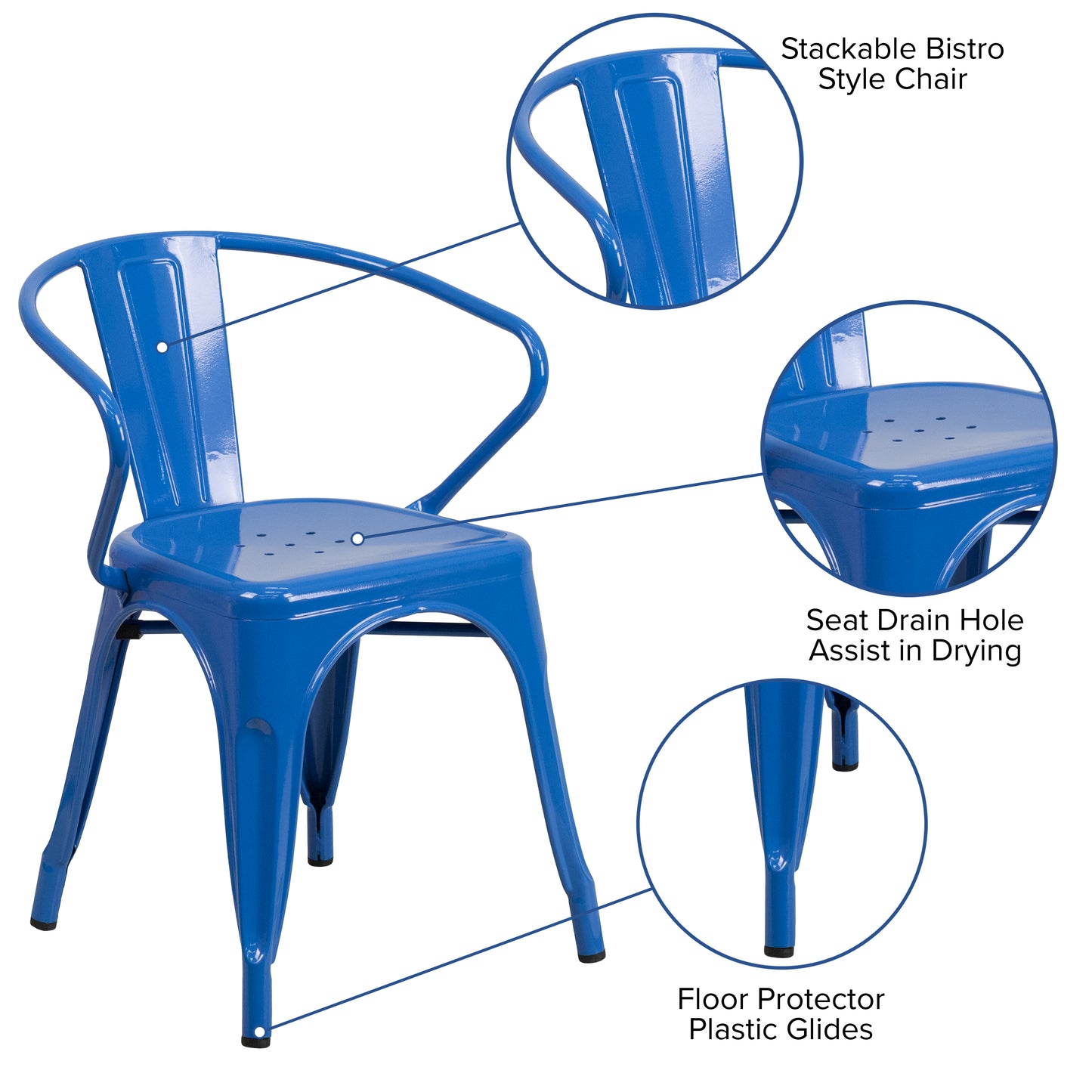 Blue Metal Chair With Arms CH-31270-BL-GG