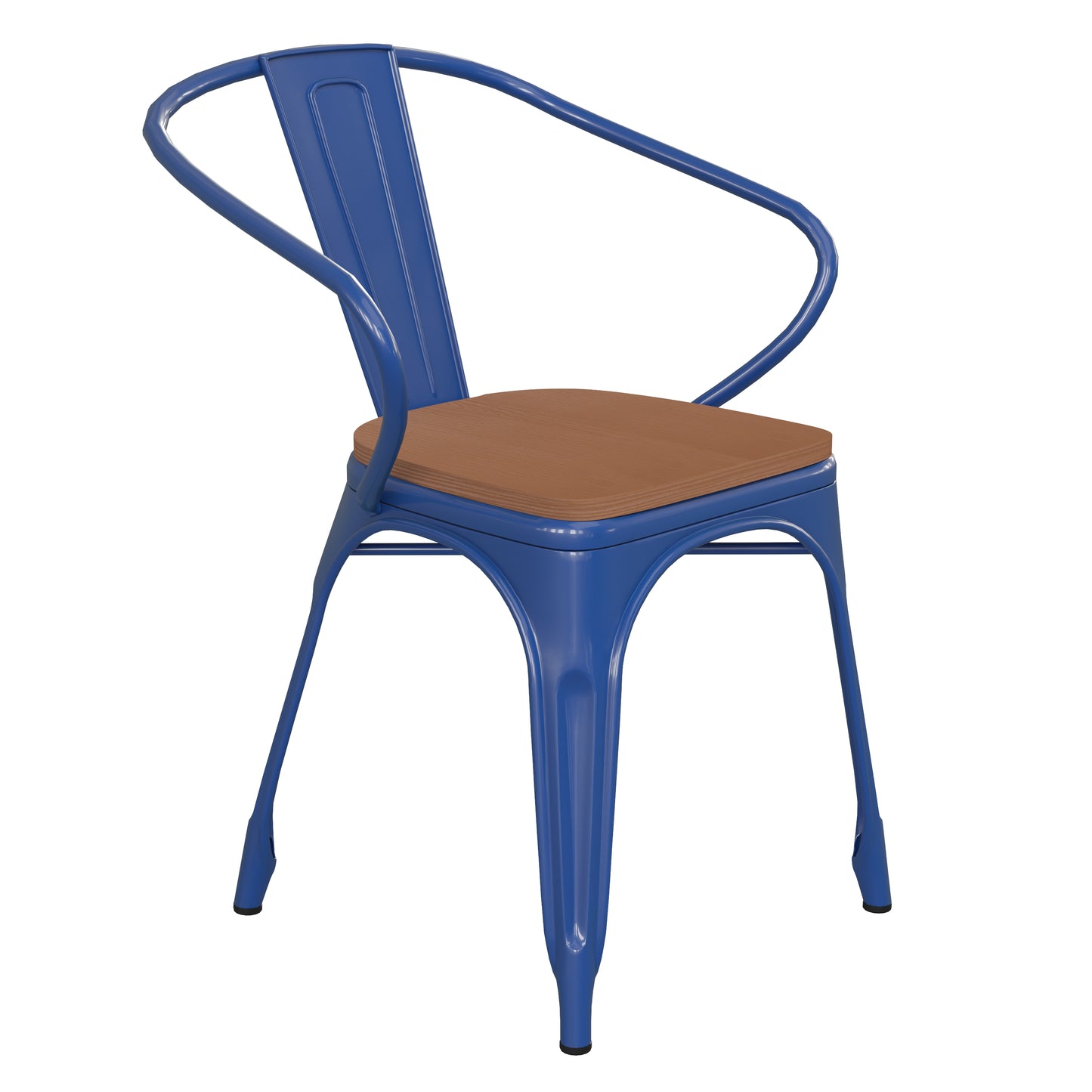 Blue Metal Chair-Teak Seat CH-31270-BL-PL1T-GG