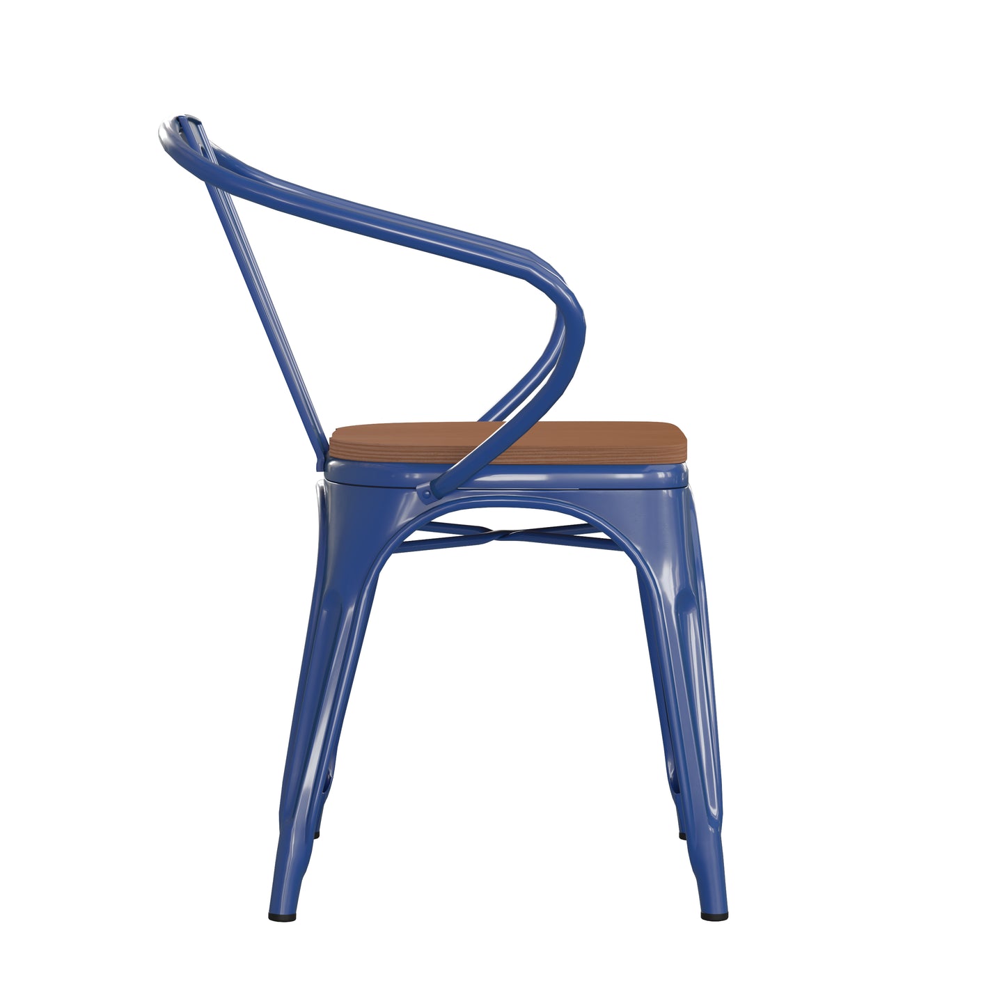 Blue Metal Chair-Teak Seat CH-31270-BL-PL1T-GG