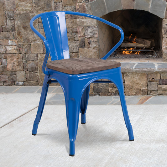 Blue Metal Chair With Arms CH-31270-BL-WD-GG