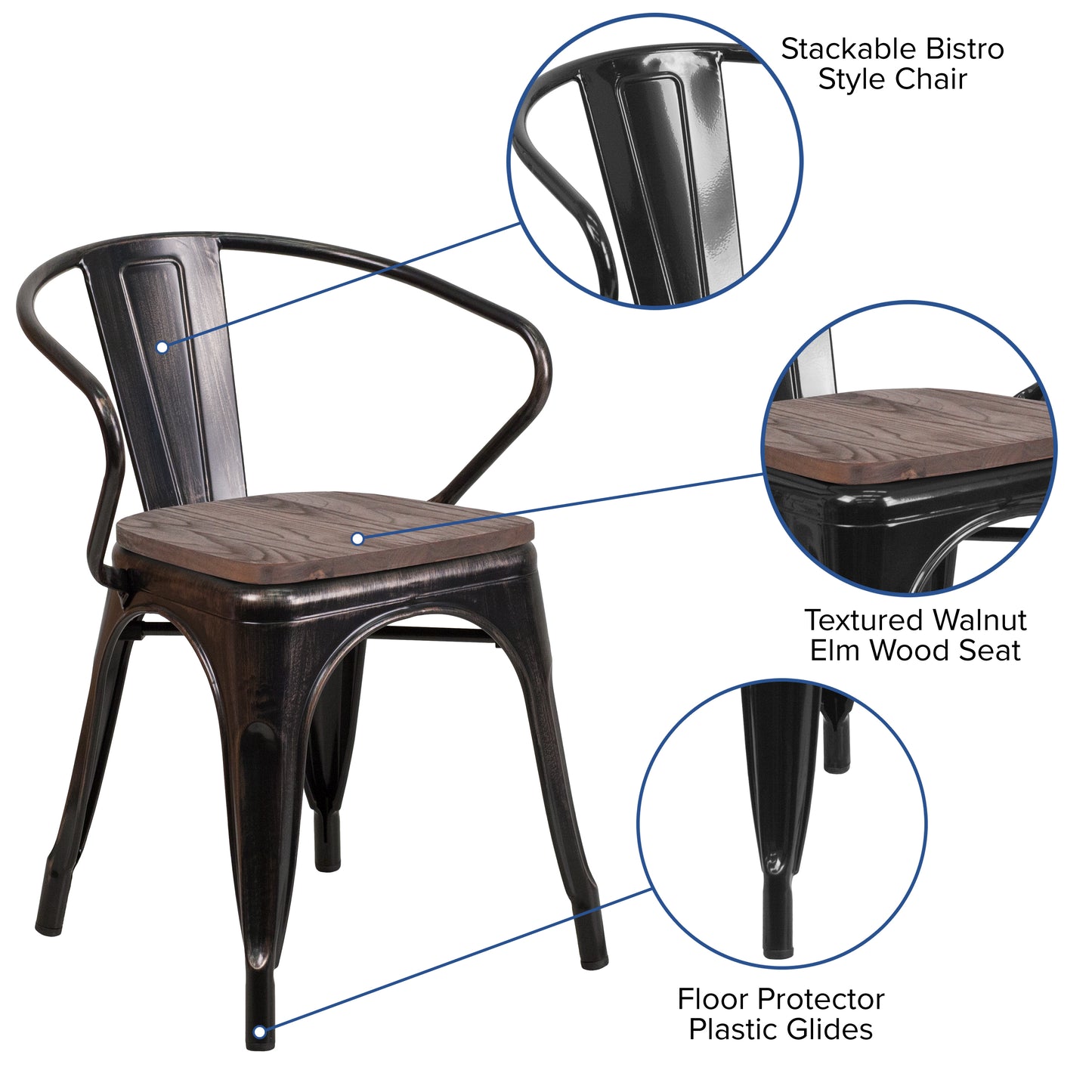 Aged Black Metal/Wood Chair CH-31270-BQ-WD-GG