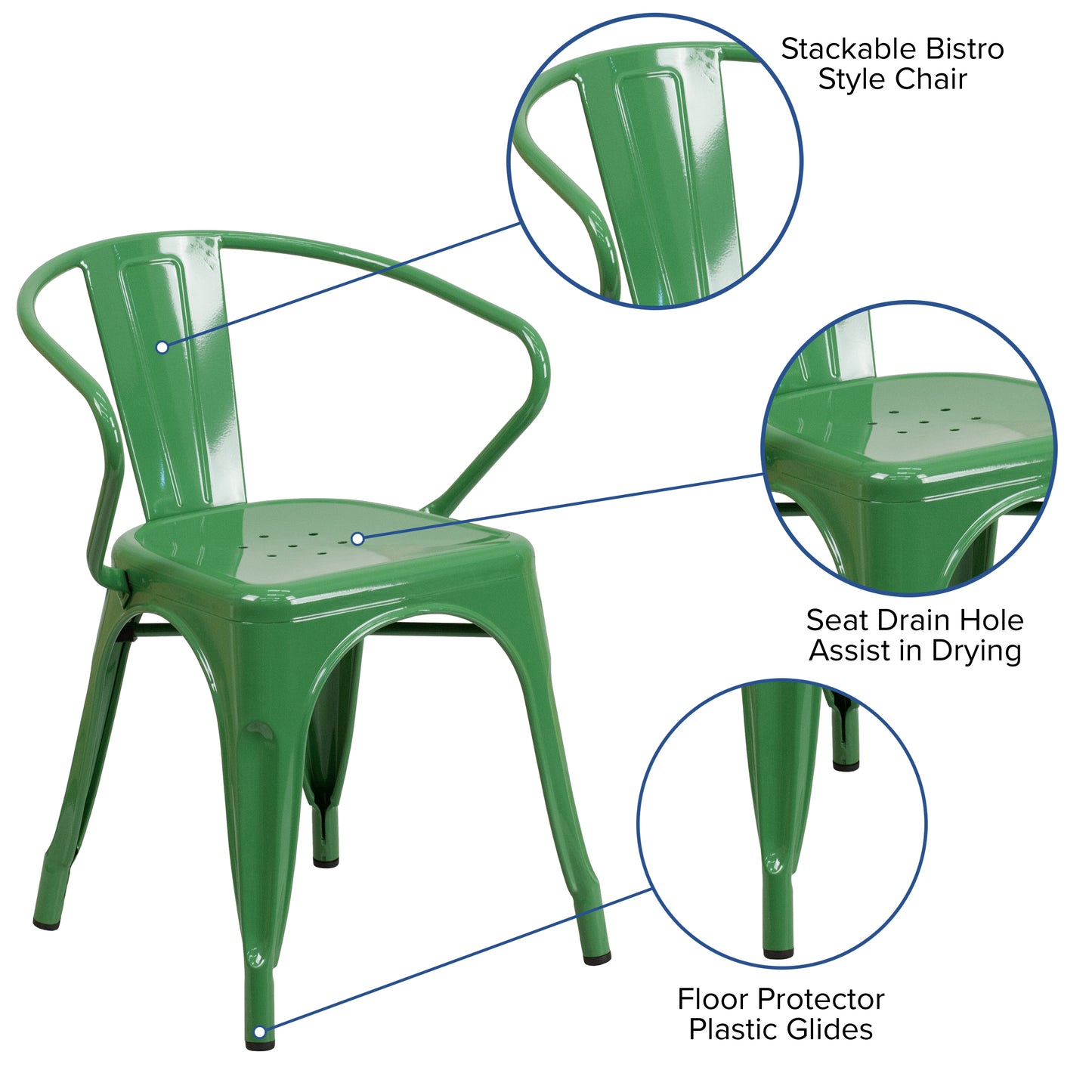 Green Metal Chair With Arms CH-31270-GN-GG