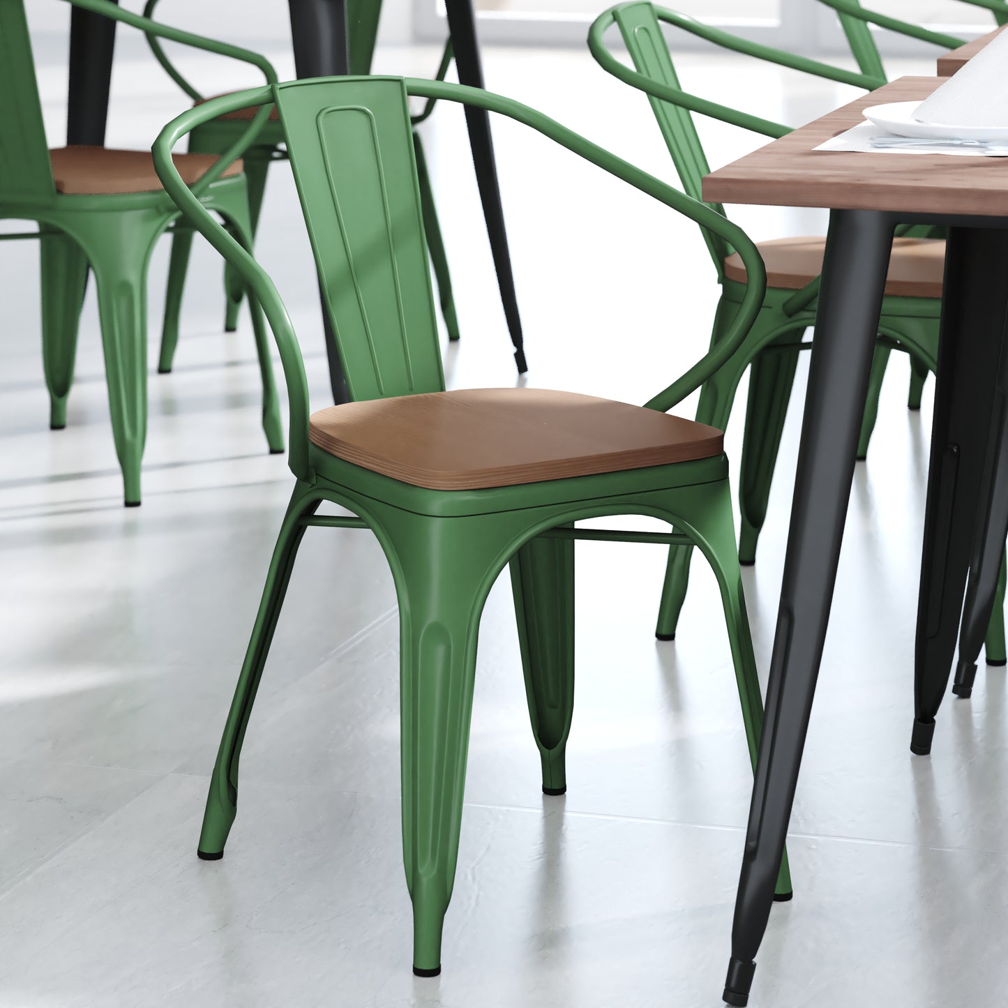 Green Metal Chair-Teak Seat CH-31270-GN-PL1T-GG