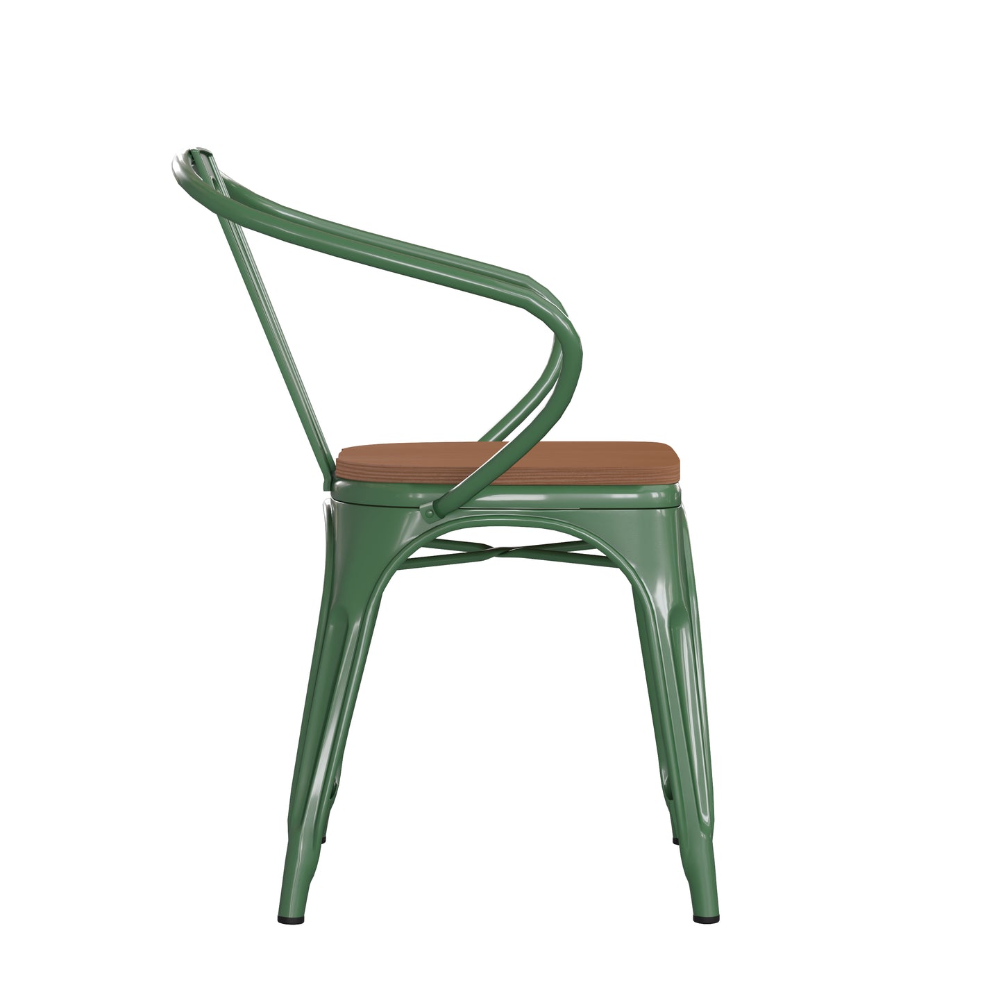 Green Metal Chair-Teak Seat CH-31270-GN-PL1T-GG