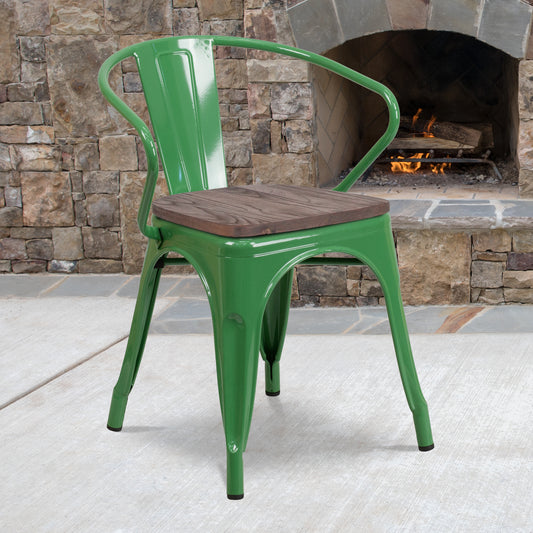 Green Metal Chair With Arms CH-31270-GN-WD-GG