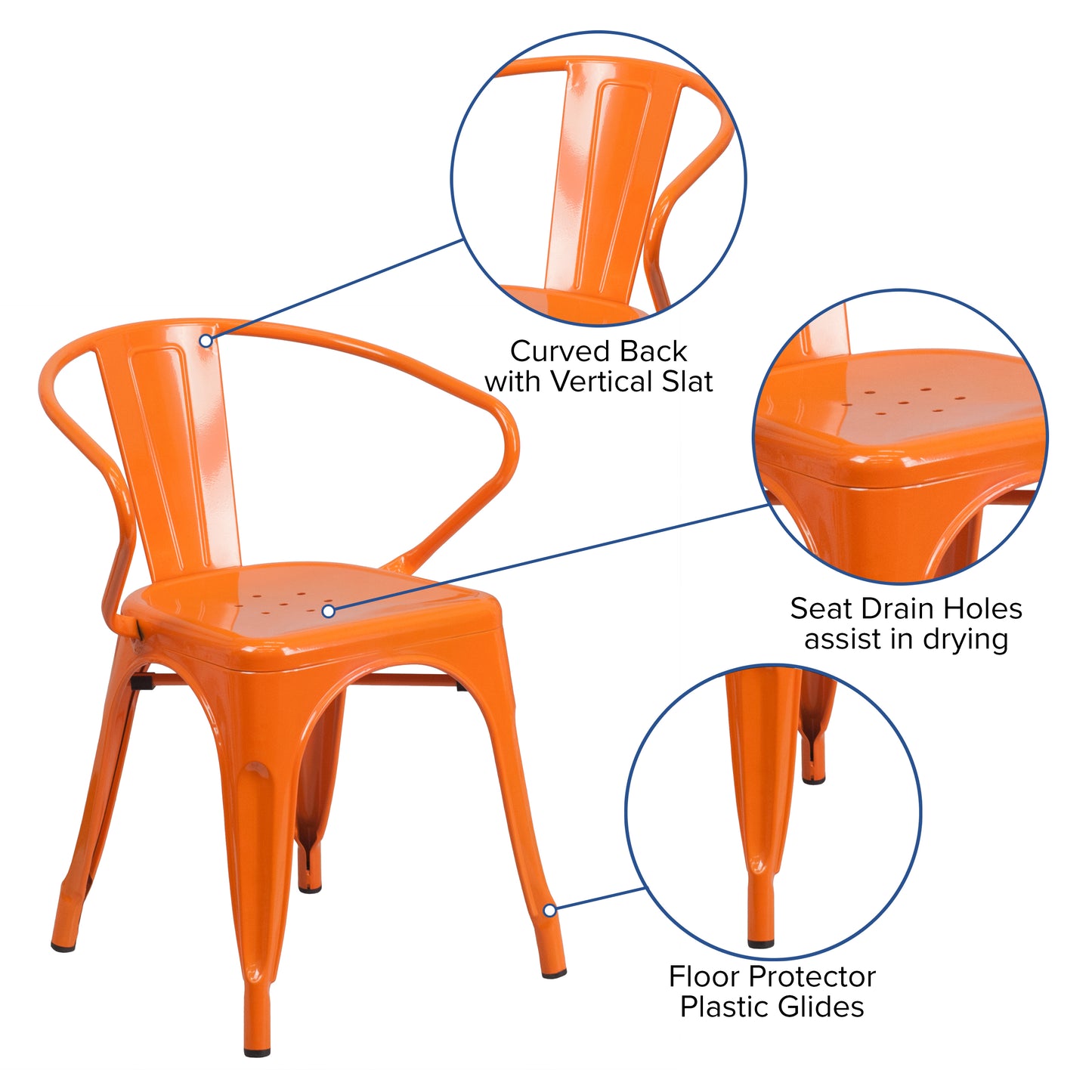 Orange Metal Chair With Arms CH-31270-OR-GG