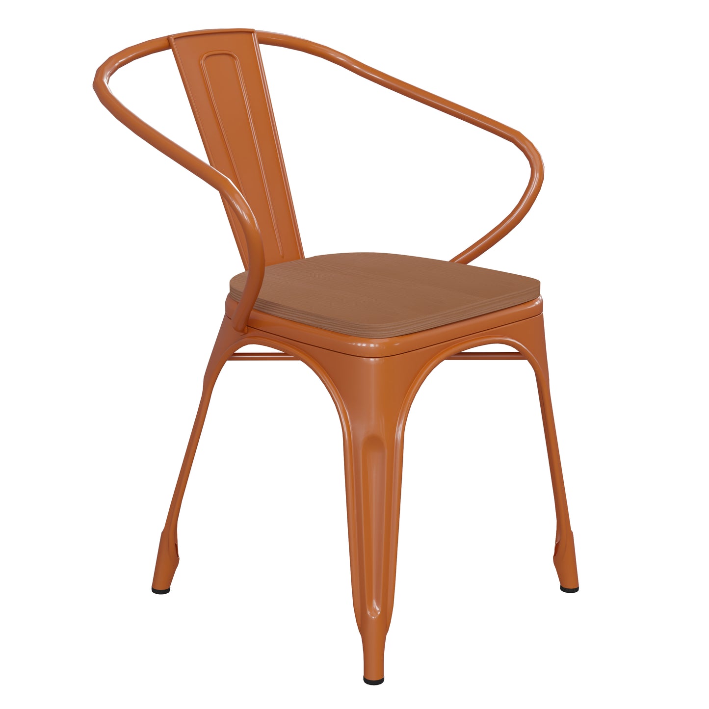 Orange Metal Chair-Teak Seat CH-31270-OR-PL1T-GG