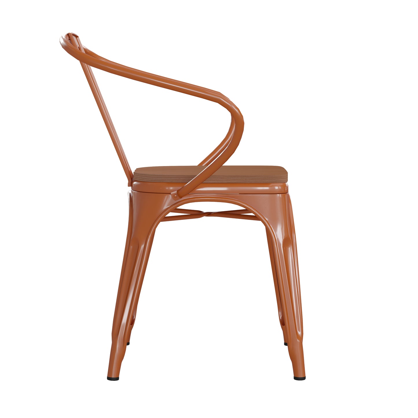 Orange Metal Chair-Teak Seat CH-31270-OR-PL1T-GG