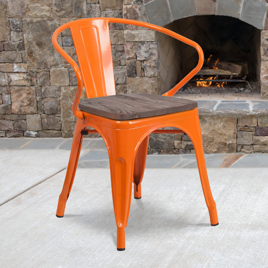 Orange Metal Chair With Arms CH-31270-OR-WD-GG