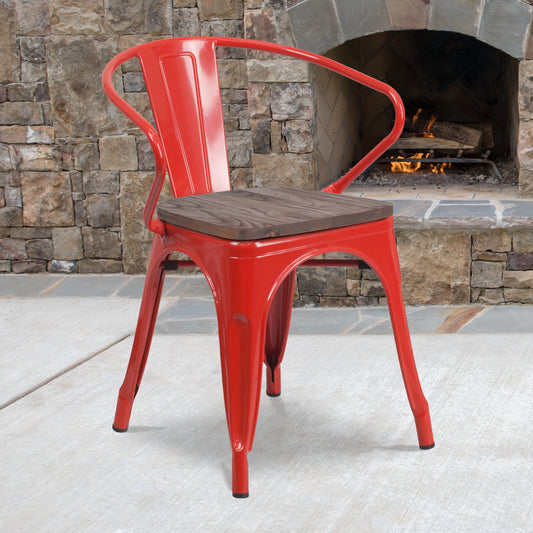 Red Metal Chair With Arms CH-31270-RED-WD-GG