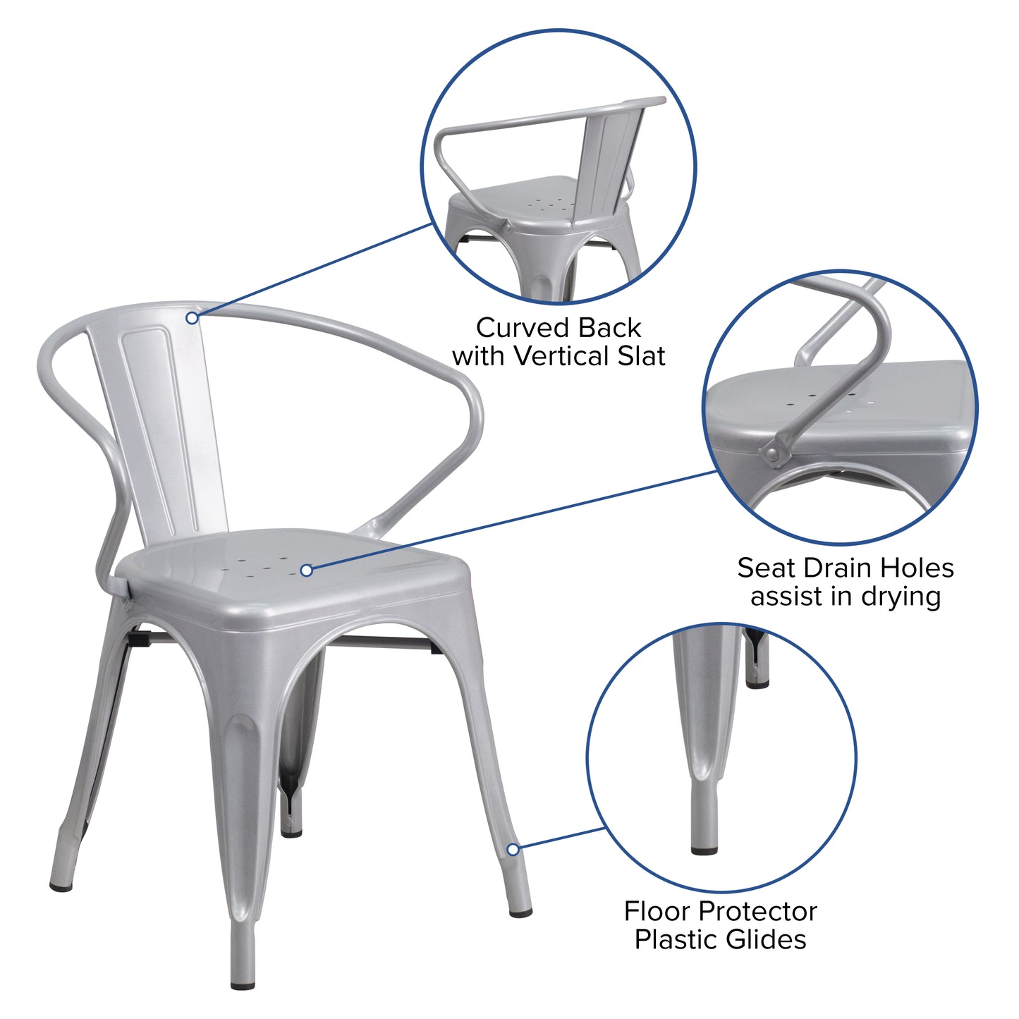 Silver Metal Chair With Arms CH-31270-SIL-GG