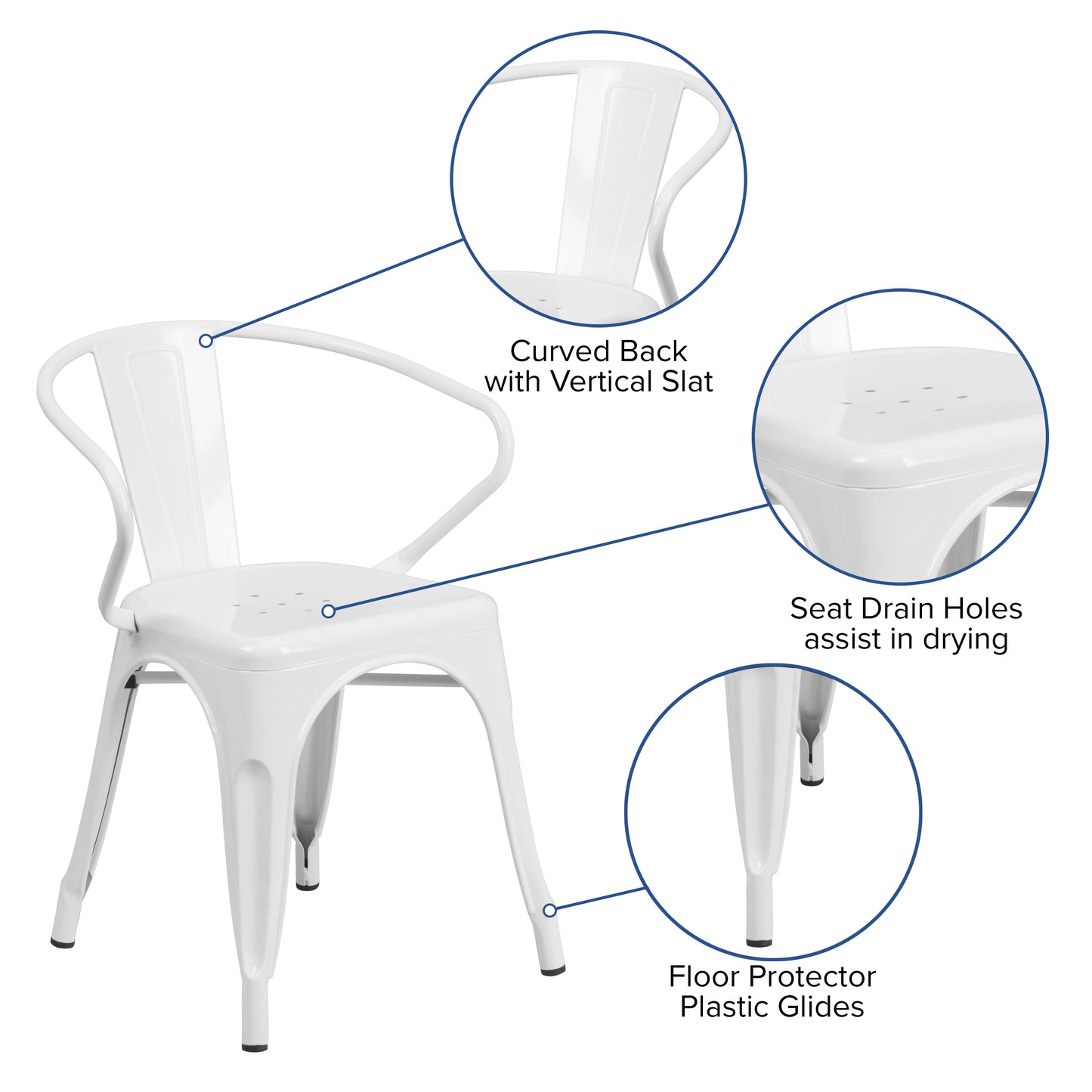 White Metal Chair With Arms CH-31270-WH-GG