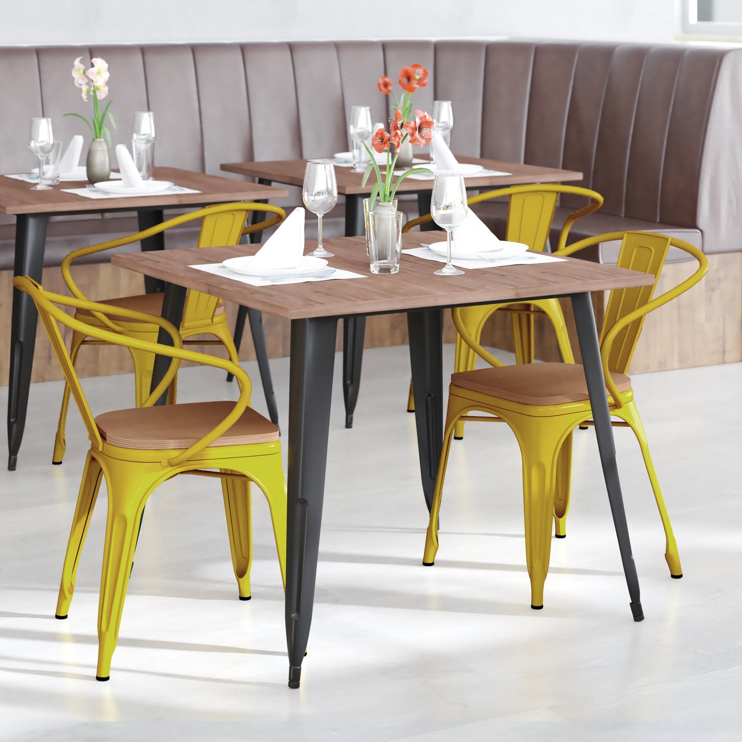 Yellow Metal Chair-Teak Seat CH-31270-YL-PL1T-GG