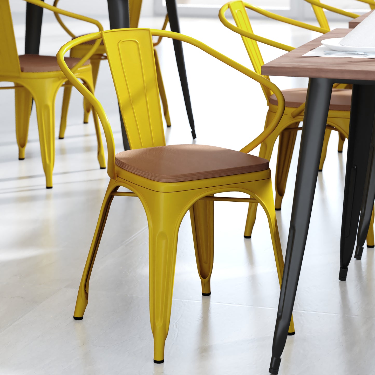 Yellow Metal Chair-Teak Seat CH-31270-YL-PL1T-GG