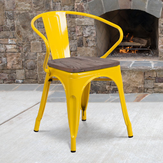 Yellow Metal Chair With Arms CH-31270-YL-WD-GG