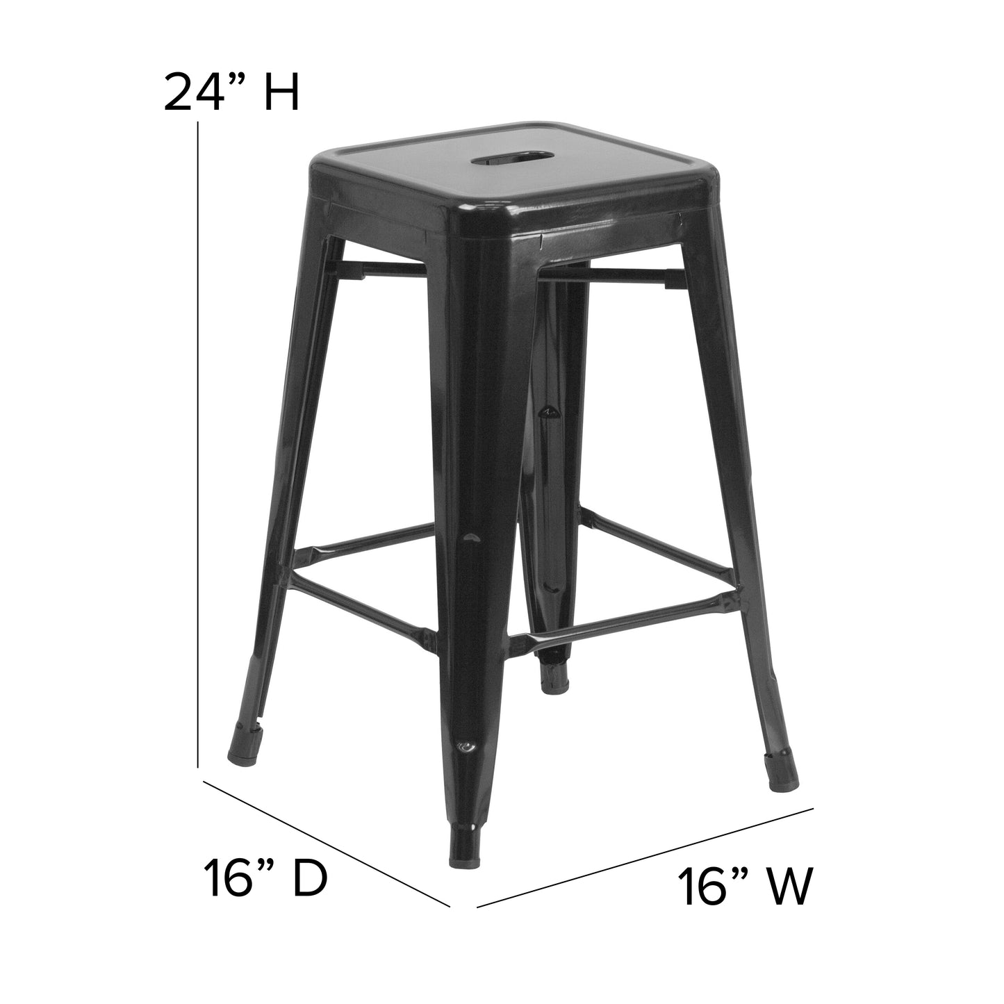 24" Black Stool-24" Black Seat CH-31320-24-BK-PL2B-GG