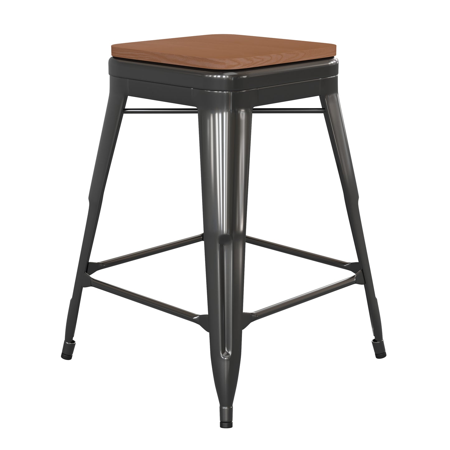 24" Black Stool-Teak Seat CH-31320-24-BK-PL2T-GG